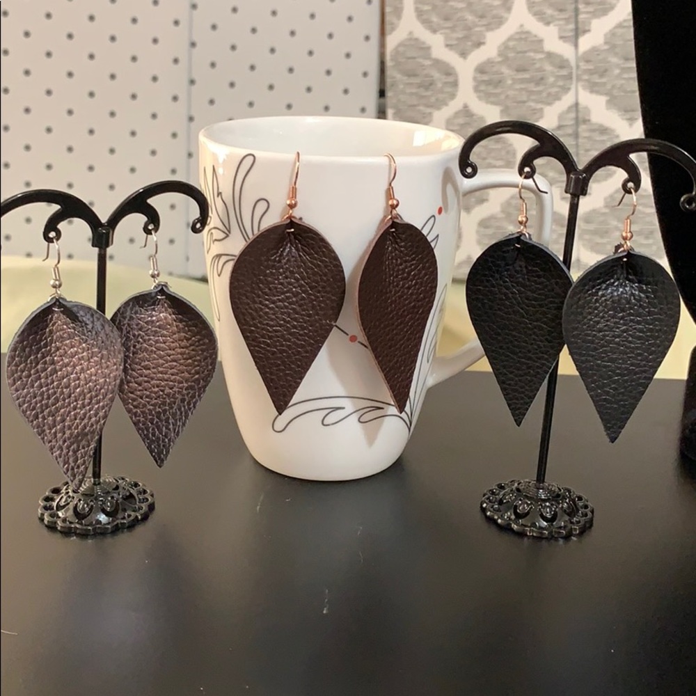 Teardrop Earrings - Faux Leather